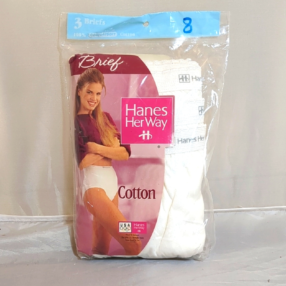 VTG 1994 Hanes Her Way Cotton Briefs 3 Pack 100% Cotton Size 8 (42-43hip) NEW